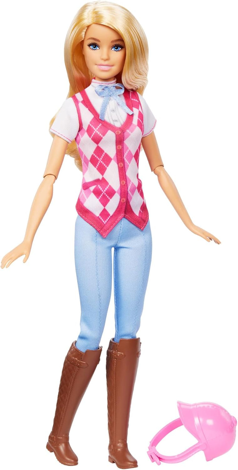 Păpușa Barbie Malibu și accesorii din Barbie Mysteries: Aventura secretă a cailor, inclusiv păpușă la modă, costum de călărie detașabil și cască, HXJ38