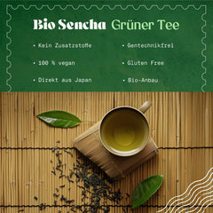 Naturalebio Ceai japonez Sencha – 200 g Ceai verde organic – 100% ceai verde Sencha pur și natural - vrac în frunze din prima recoltă – produs organic cultivat în Japonia