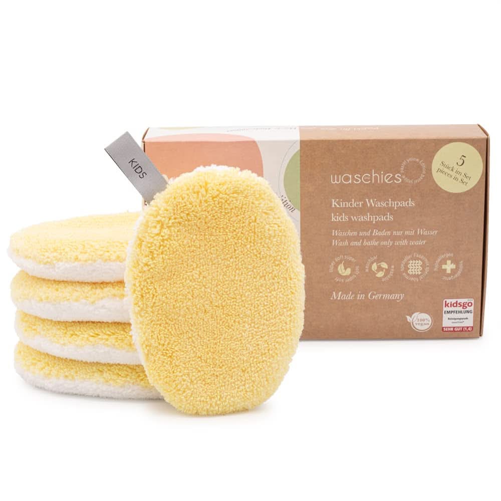 Waschies KIDS assorbenti per neonati e bambini, per la pulizia solo con acqua, riutilizzabili per mamma e bambino Naty Shop Giallo pastello 5 pezzi