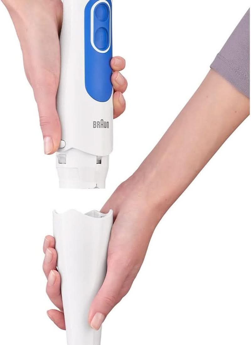 Braun Multiquick 3 MQ 3000 Smoothie+ Stabmixer – Purierstab Mit 2 Geschwindigkeiten, Powerbell plus e Splashcontrol-Technologie, 700 Watt, Inkl. Mix-&Messbecher da 600 ml, Blau/Weiß Kitchen Naty Shop