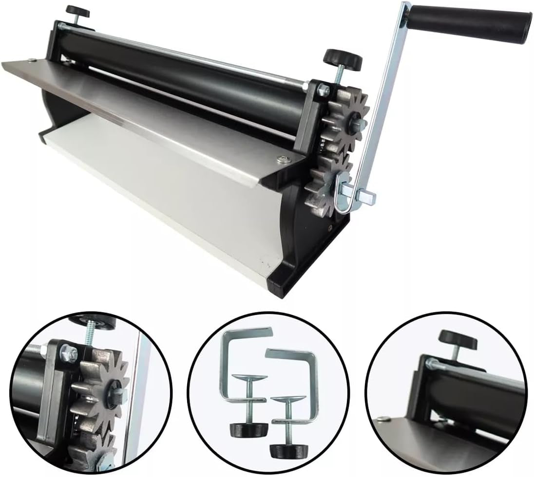 DKN Macchina per stendere l'impasto della pizza con manovella, 48,8 cm, macchina per la pasta, teigfolie con rulli anti-manomissione e controllo Dicken – Costruzione in acciaio massiccio e alluminio