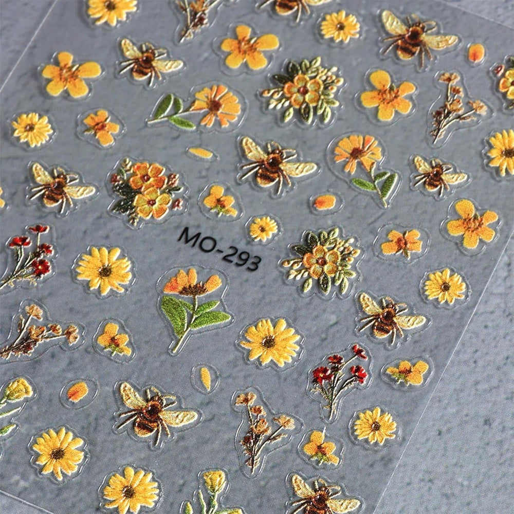 3 Stück Nagelsticker Set-Selbstklebende Nagelfolie Mit Blumen- Und Bienenmotiven-Nail Art Sticker Für Kreatives Nageldesign-Nageltattoos Und Zubehör