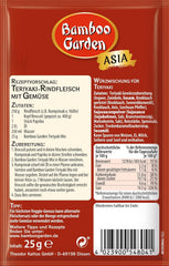 Bamboo Garden - Miscela di condimenti per Teriyaki, Gewürzmischung für Teriyaki, Für 4 Portionen, Ohne Geschmackverstärker und Konservierungsstoffe, 1 x 25 g (Verpackungsdesign kann abweichen)