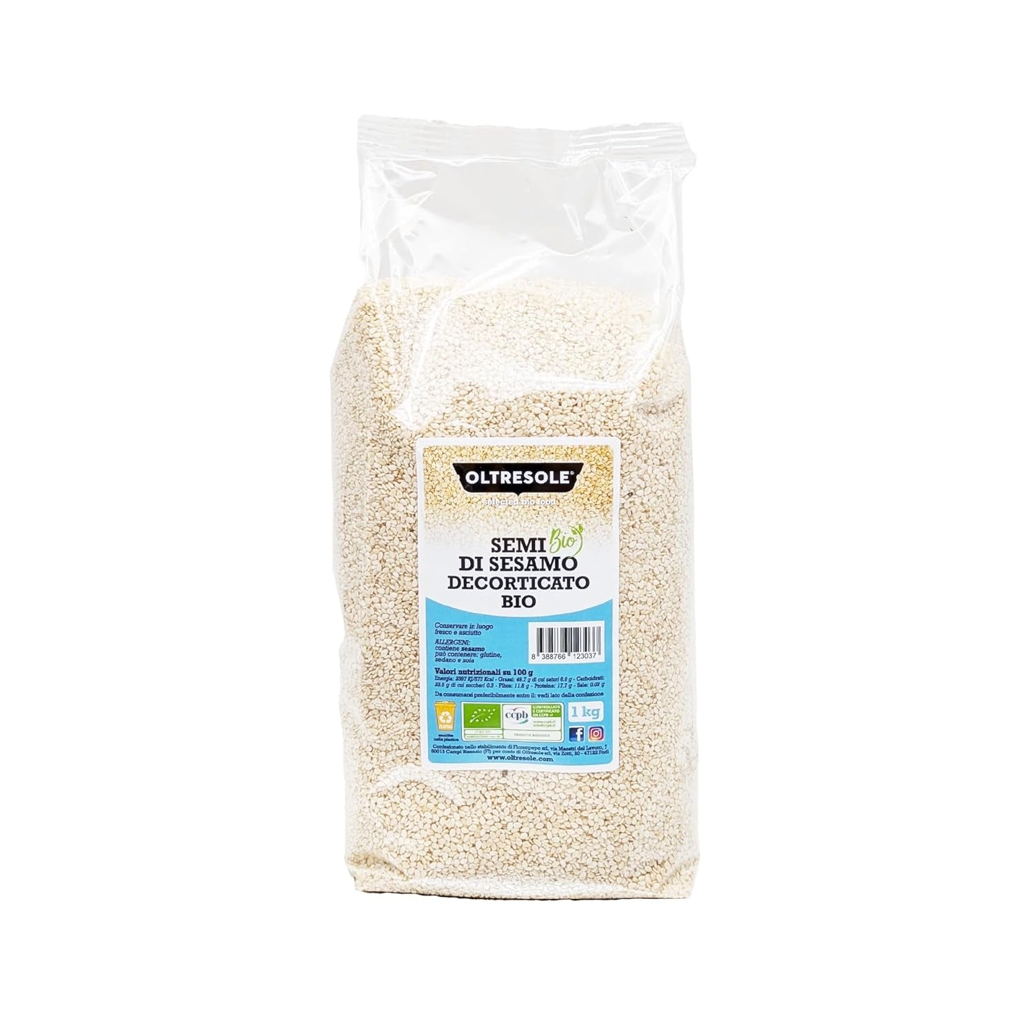 Semi di sesamo biologici 3 kg, semi oleosi biologici crudi, sesamo bianco, decorticato naturalmente, non tostato, fonte di calcio e ferro, confezione economica