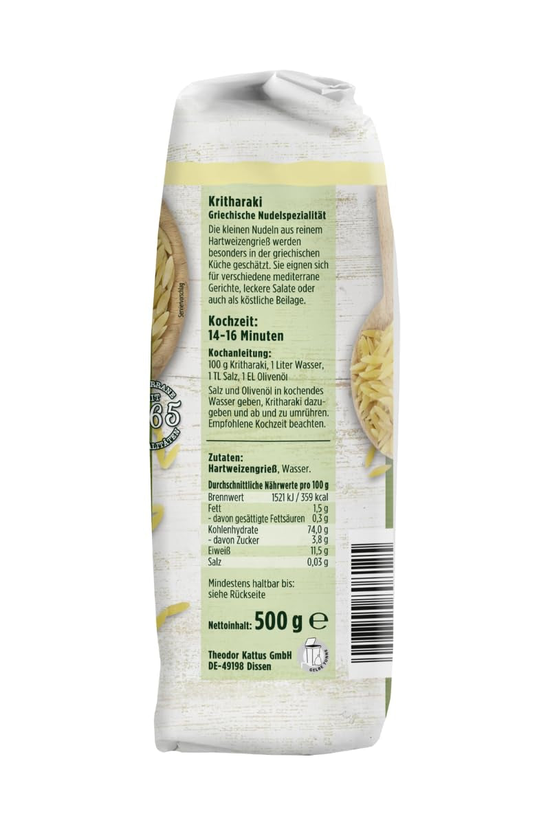 - Kritharaki Nudeln (Reisnudeln/Risoni/Orzo) | Griechische Nudelspezialität aus Hartweizengrieß | 500 g in busta