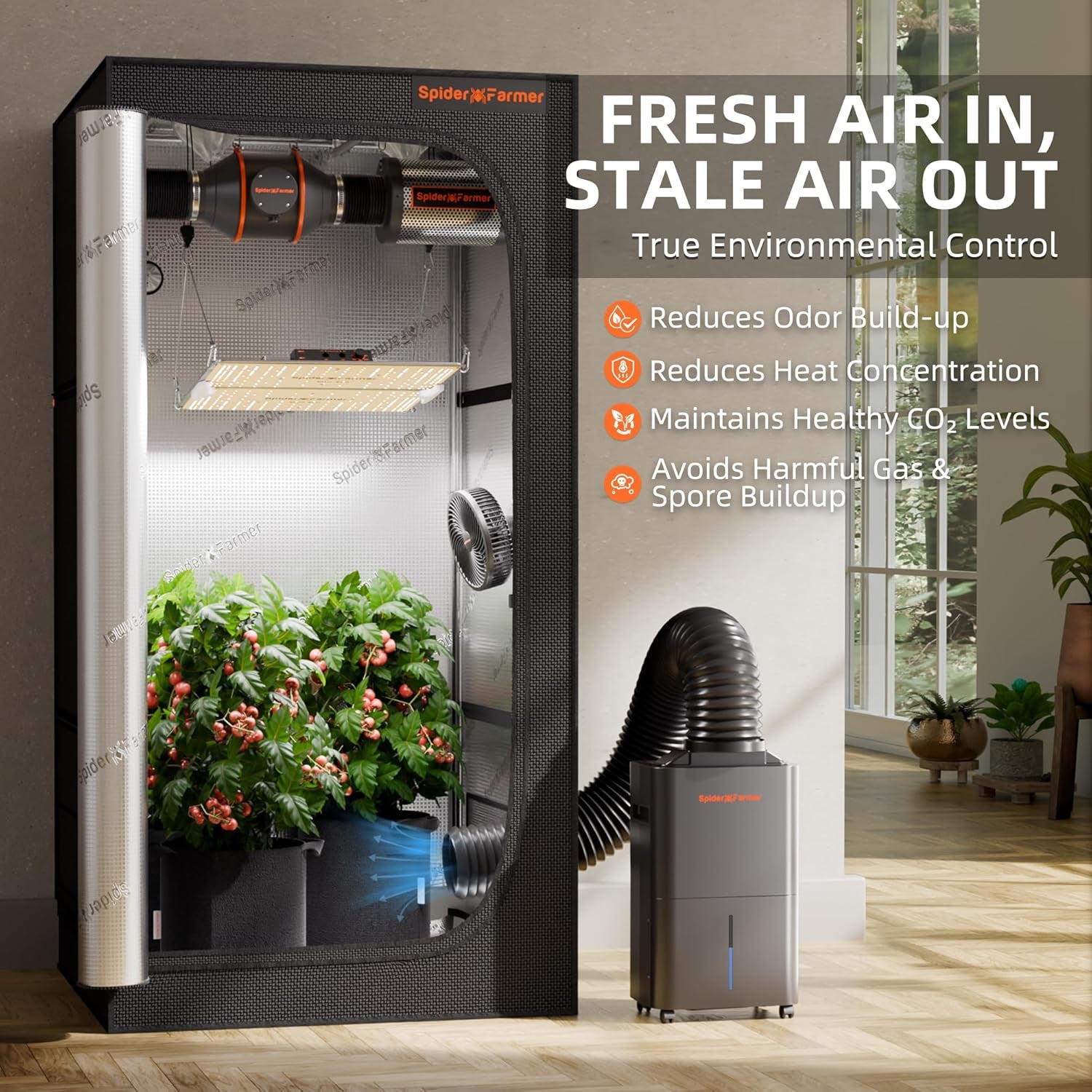 Deumidificatore SPIDER FARMER, Deumidificatore per piante da 12 litri con controllo dell'umidità, controllo tramite app, funzione timer 24 ore per tende da coltivazione, deumidificatore elettrico per giardini interni, appartamenti e scantinati