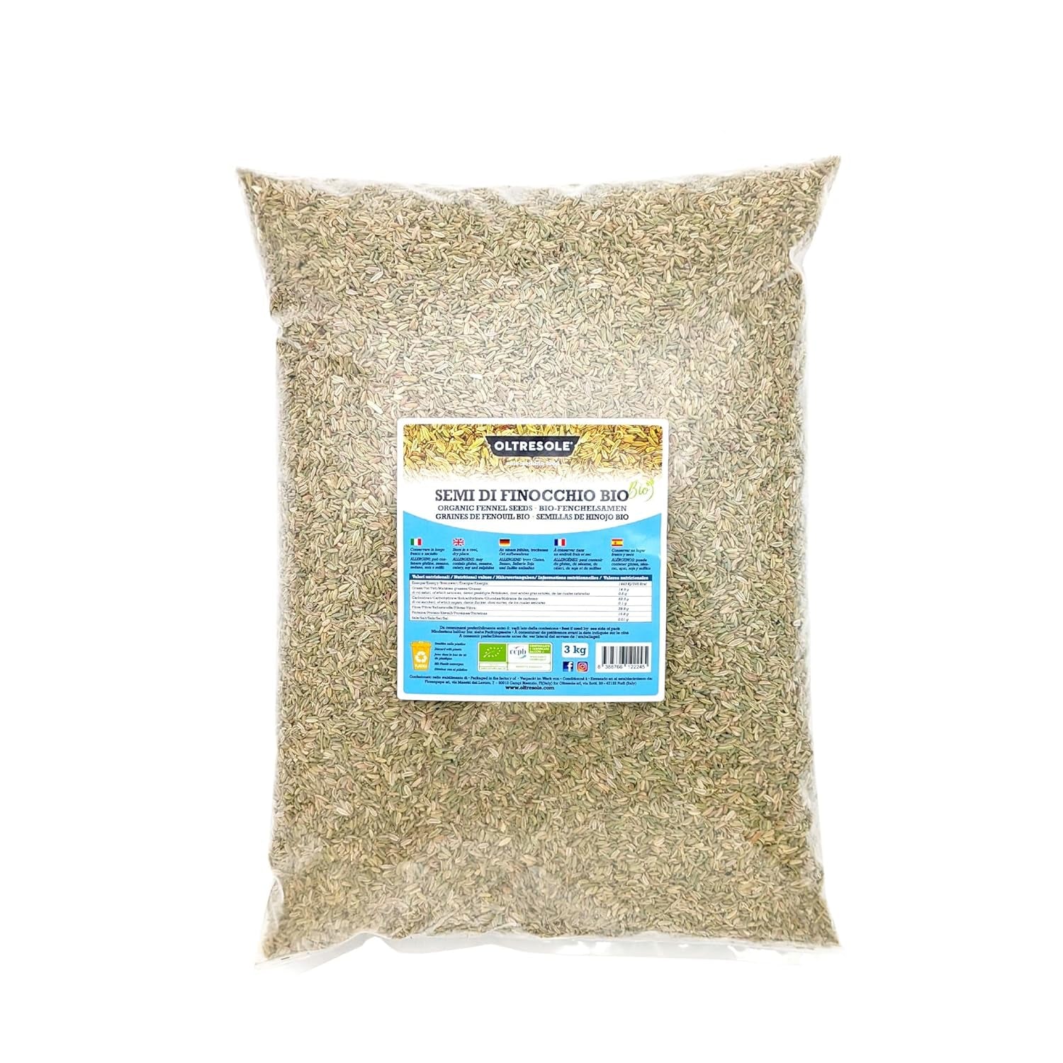 Semi Di Finocchio Biologici 3kg Semi Interi Biologici Ideali Per Tisane Digestive E Ricette Perfetto Per Cuocere Al Forno Formato Comodo