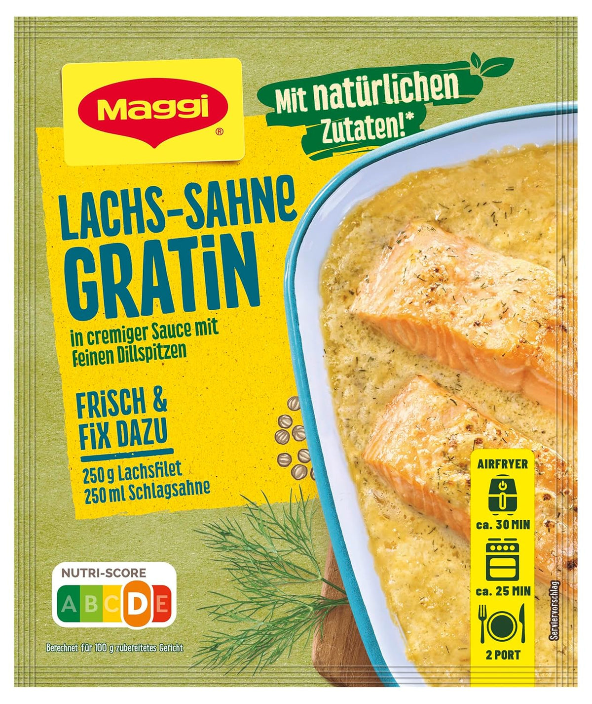 MAGGI Fix per Lachs-Sahne Gratin, Würzmischung, con ingredienti naturali*, per 2 porzioni, 1 confezione (1 x 26g)