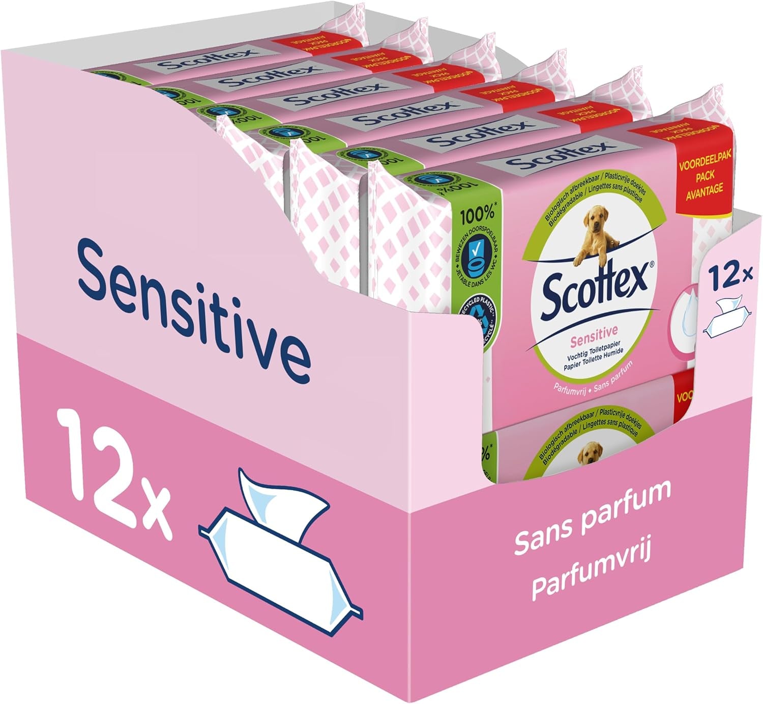 Hârtie igienică umedă Sensitive, 38 servicii (38 servicii X 12 pachete, 456 servicii în total)