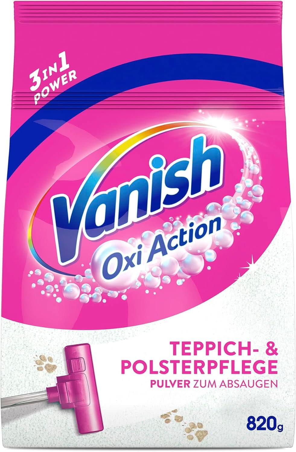 Vanish Oxi Action Polvere detergente per tappeti e tappezzerie - 1 X 820 G - Pulisce ampie aree di tappeti e tappezzerie da sporco, odori e polvere Detersivi per bucato Rufe Naty Shop 820 grammi