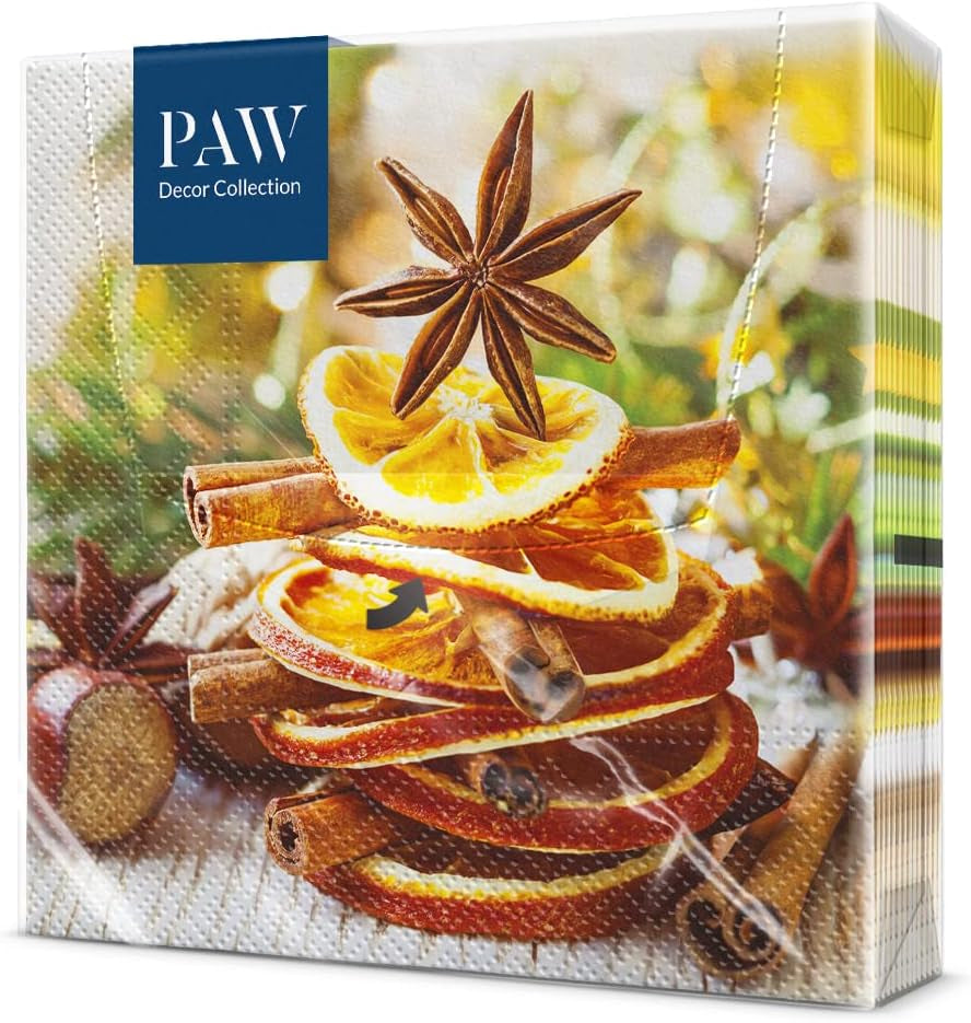 PAW - Șervețele 3 straturi (33 X 33 Cm) I 20 bucăți I Șervețele de hârtie colorate perfecte pentru masa de Crăciun I Șervețele - Crăciun, iarnă, ciulin, lampă I Bullfinch cu lampion