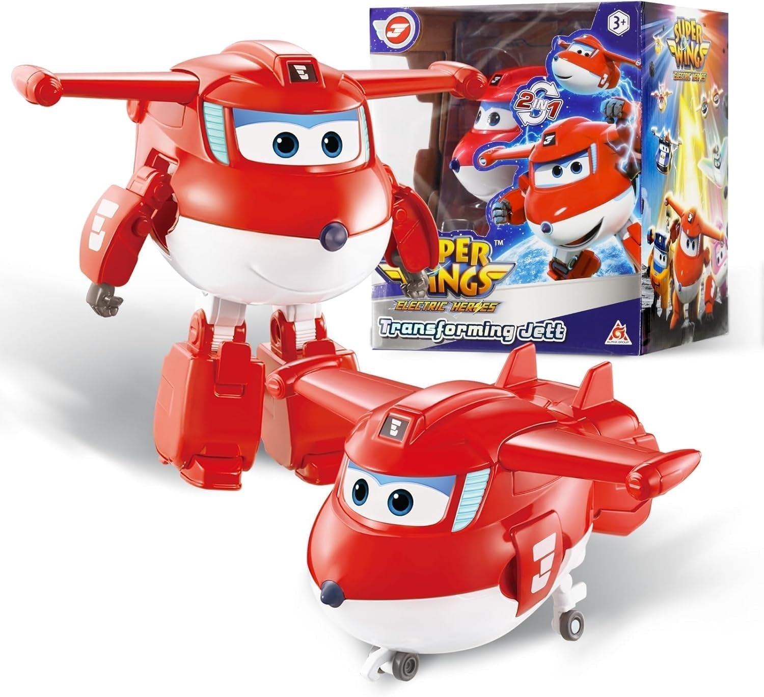 Aereo di trasformazione Super Wings Traver sovralimentato, ca. Figure da gioco per bambini grandi da 12,7 cm Figura di aeroplano e robot giocattolo per ragazzi e ragazze sopra i 3 anni Figure d'azione in argento Naty Shop Jett