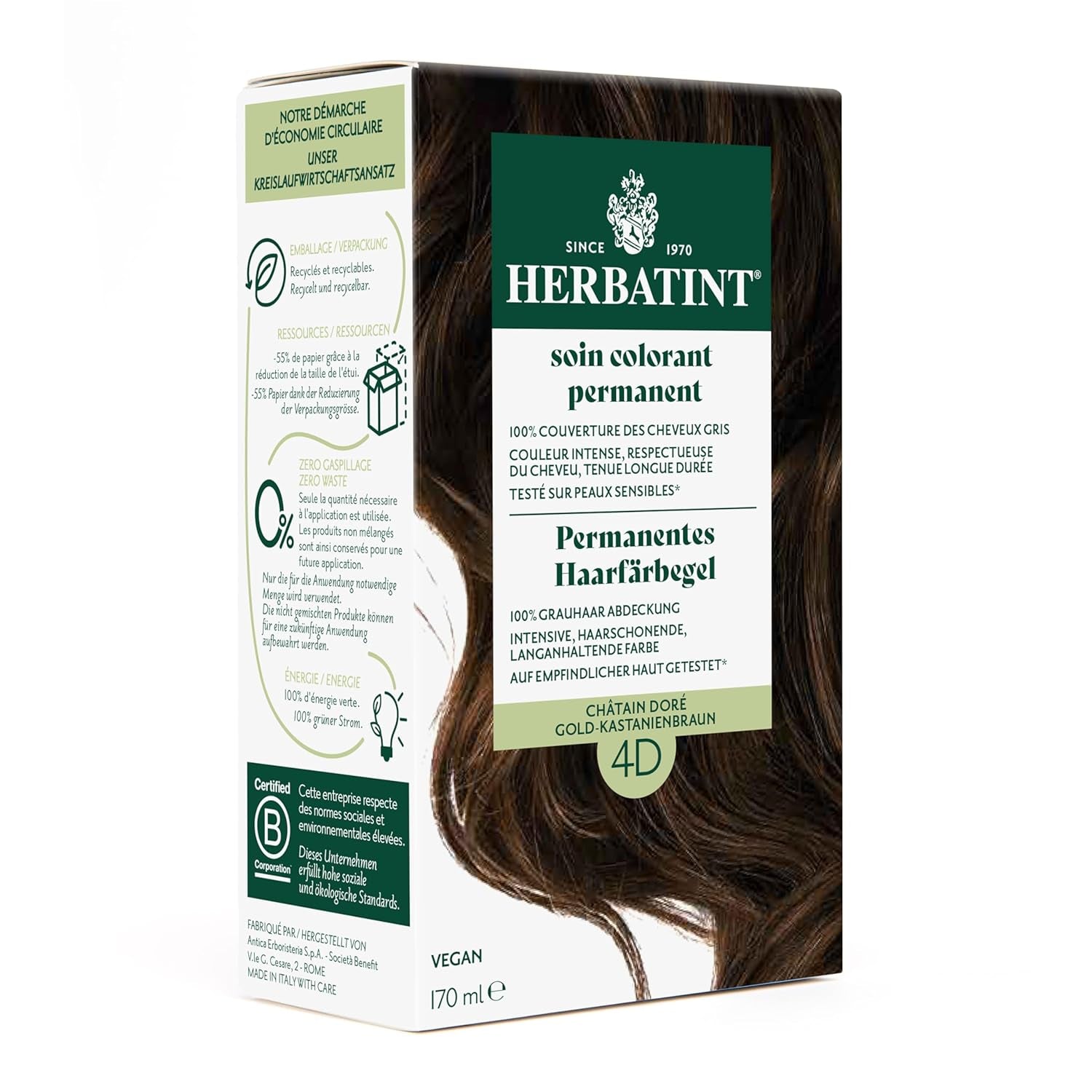 Gel pentru vopsirea permanentă a părului 6N blond închis - 170 ml I Fără amoniac, acoperire 100% a părului gri I Testat pe piele sensibilă, cu 8 extracte de plante