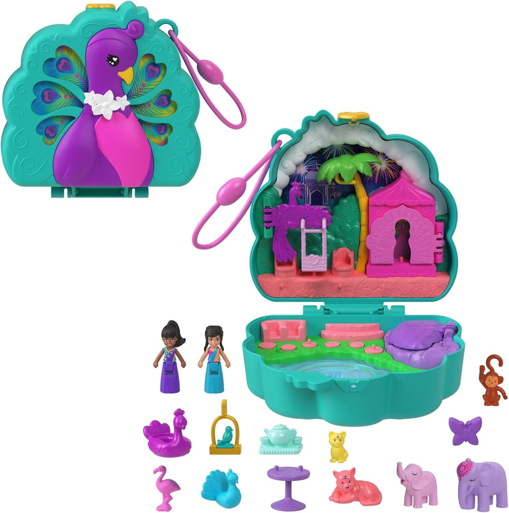 Polly Pocket păpuși și set de joacă, Bubble Tea Panda Box, jucărie pentru animale cu 2 păpuși mici, Panda și accesorii pentru mâncare, HWN95 Papusi Naty Shop Grădină