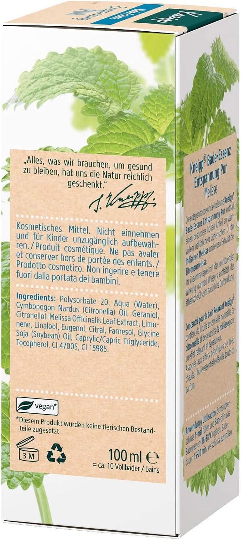 Kneipp Bade, ulei de baie cu ulei esențial natural de melissa indiană și extract de balsam de lămâie, 100 ml Naty Shop