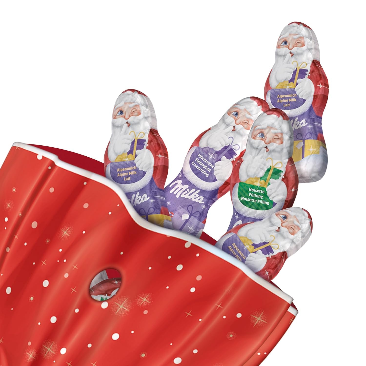 Milka Mini Santas – Mix di latte alpino, crema di latte e nocciole in festosa confezione singola – 120 g