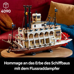 LEGO Ideas Flussraddampfer - Bauset für Erwachsene - Bootsmodell mit Innenraum & interaktiven Funktionen, inkl. funktionierendem Schaufelrad und Steuerung - DIY Geschenk für Männer und Frauen - 21356