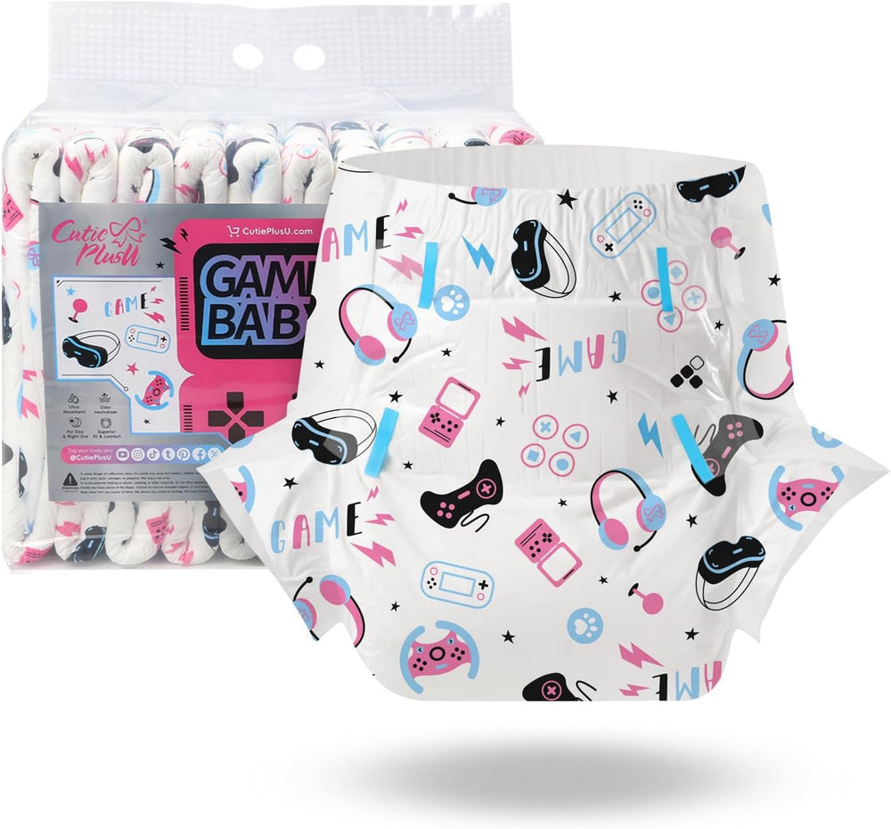 CutiePlusU Pannolini per adulti, confezione da 10, pannolini usa e getta per donne e uomini, massima assorbenza durante la notte - I Love Summer (taglia media 71-96 cm)