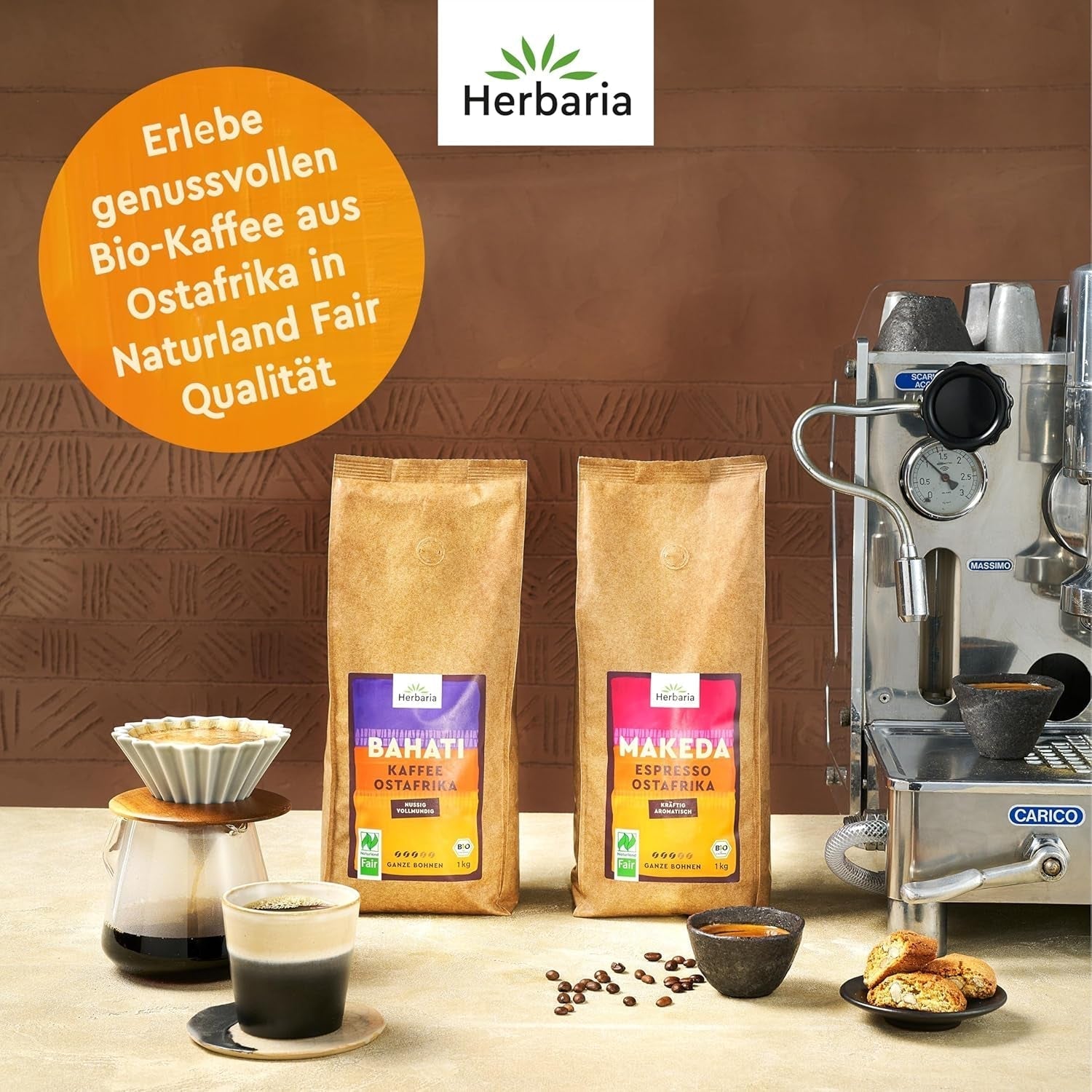 Herbaria MAKEDA Organic Espresso Whole Beans 1Kg - Naturland Fair Certified din Africa de Est - Arome prăjite cu cacao și note de lemn de stejar - boabe de cafea organice perfecte pentru filtre portabile și mașini automate de cafea Cafea Naty Shop
