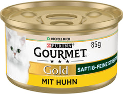 Gourmet Gold Succulent-Fâșii fine, hrană umedă pentru pisici cu pui, pachet de 12 (12 x 85g)