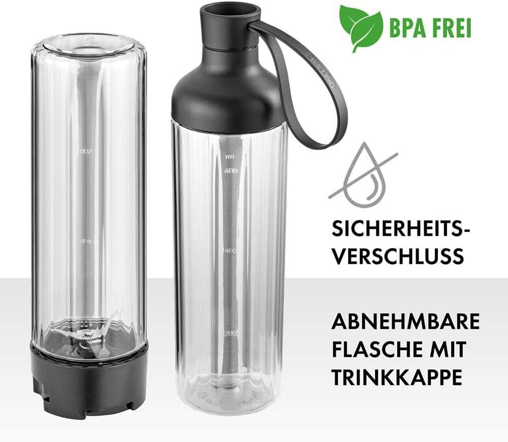 ZWILLING Robot da cucina, Smoothie Maker, Inkl. Trinkflasche Mit Verschluss, 600 Ml, 300 Watt, Edelstahl/Kunststoff, Schwarz Kitchen Naty Shop