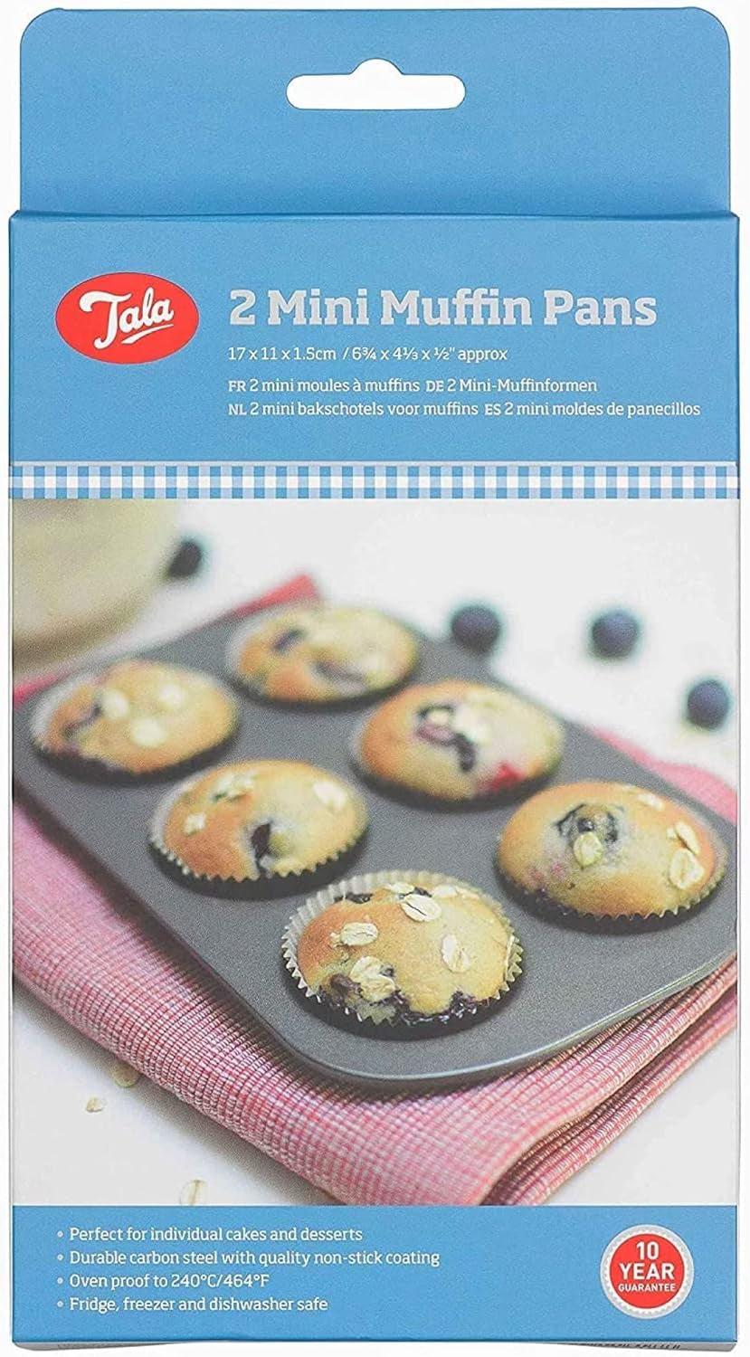 Tala Mini-Kuchenformen, Dekorativ, Antihaftend, Gugelhupf-Form, Gleichmäßige Hitzeverteilung, Gerillte Form, Karbonstahl, Breite, Flache Griffe, Spülmaschinen Und Gefrierschrankfest, 2 Stück Stampi e vassoi per cuocere Naty Shop 20Cm X 14Cm