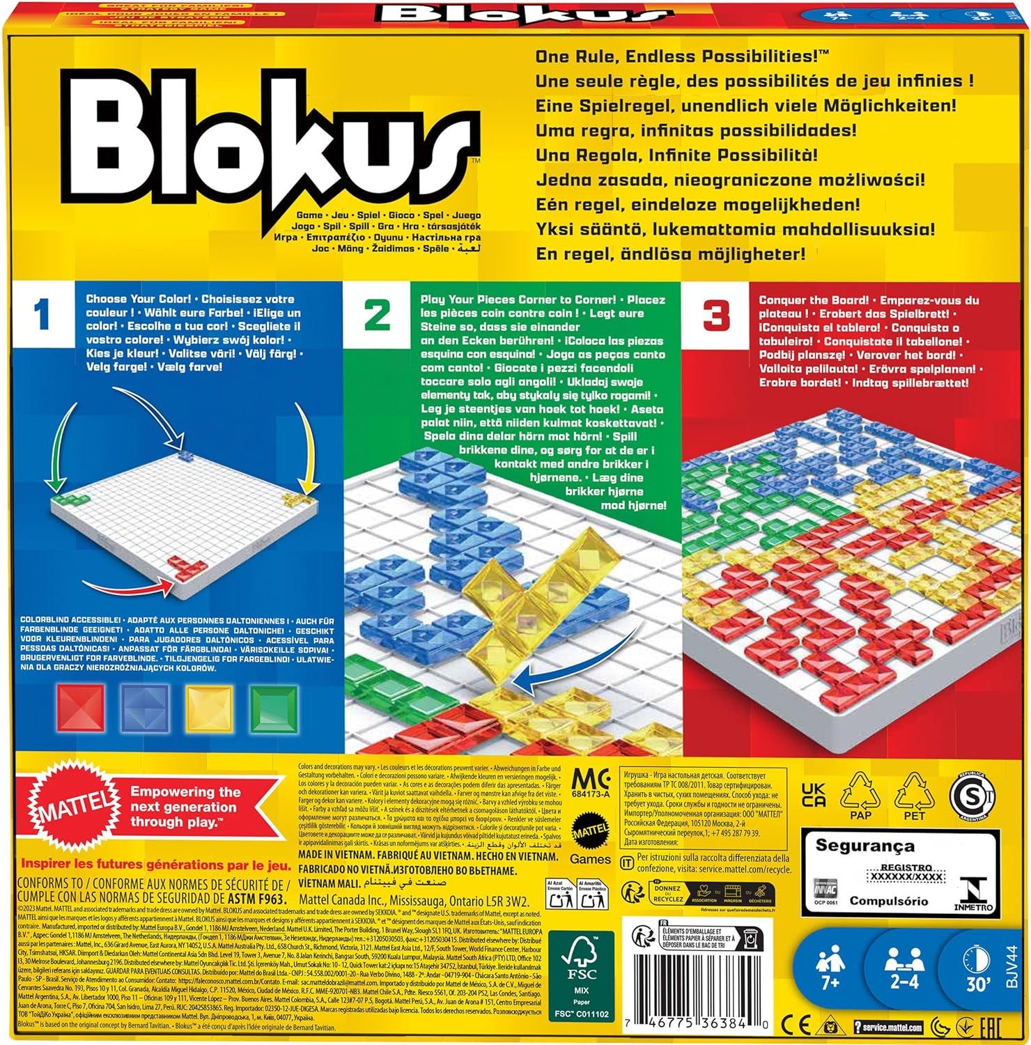 Mattel Games Blokus Gioco, Gioco da tavolo per famiglie, Gioco di strategia, 2-4 giocatori, Gioco di società, Dai 7 anni in su, BJV44