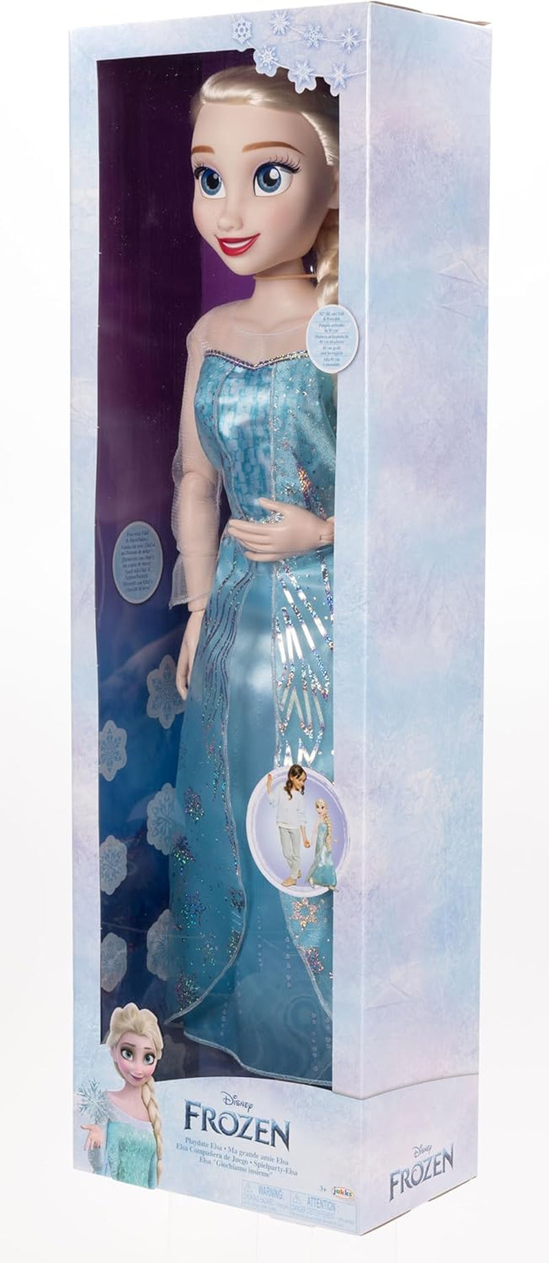 Păpușa uriașă Disney Frozen Playdate Elsa, 80 cm, de Jakks Pacific, păpușă complet articulată cu 11 puncte de articulație, inclusiv perie de păr și accesorii
