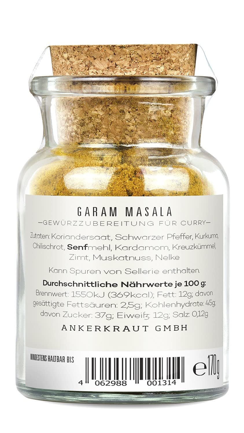 Ankerkraut Garam Masala, Gewürz für indisches Gericht, Leckeres Curry mit Fleisch würzen, Taste of India, 65 g in vetro di sughero