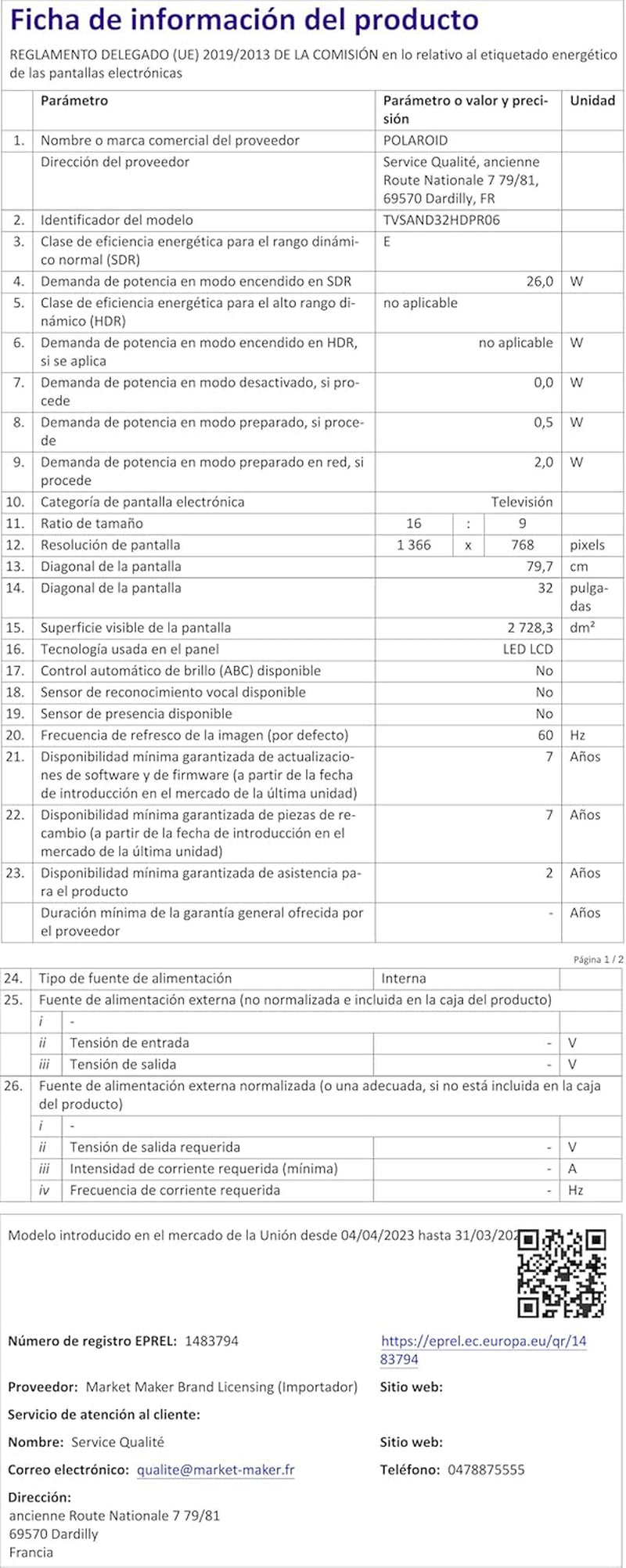 Televizor inteligent Polaroid, Android, 80 cm (32 inch), HD 1366x768, LED, WLAN, Bluetooth, 3 HDMI, 2 USB, Negru