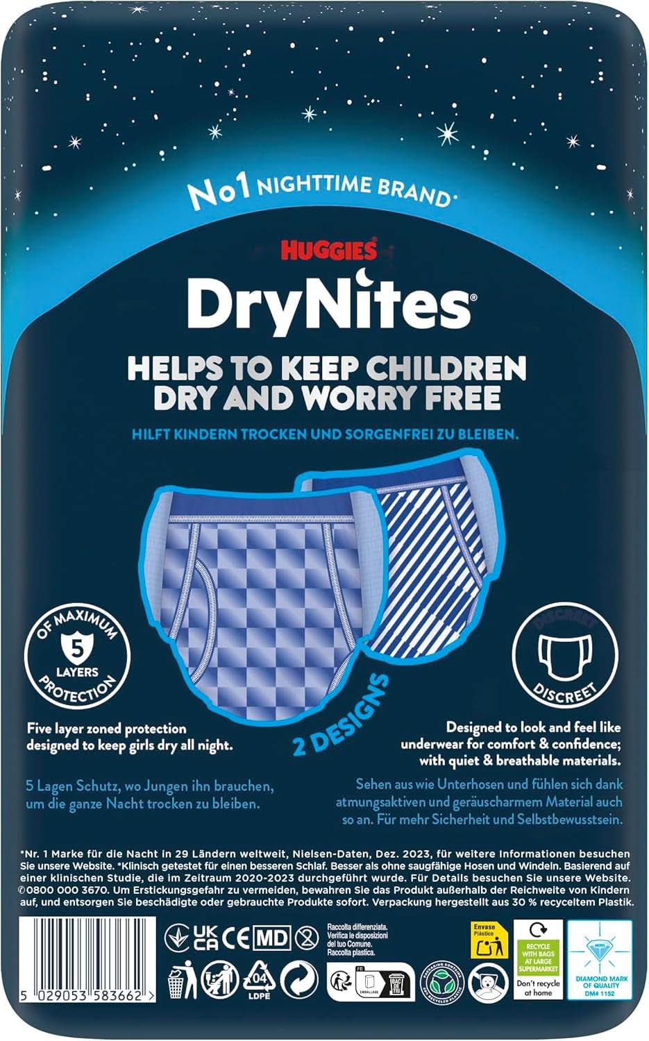 Huggies Drynites Nachtwindeln Bei Bettnässen, Für Jungen Ab 13 Bis Ca. 17 Jahre (48-60 KG), 27 Stück (3X9), Monatspack, Pannolini-Pantaloni Naty Shop