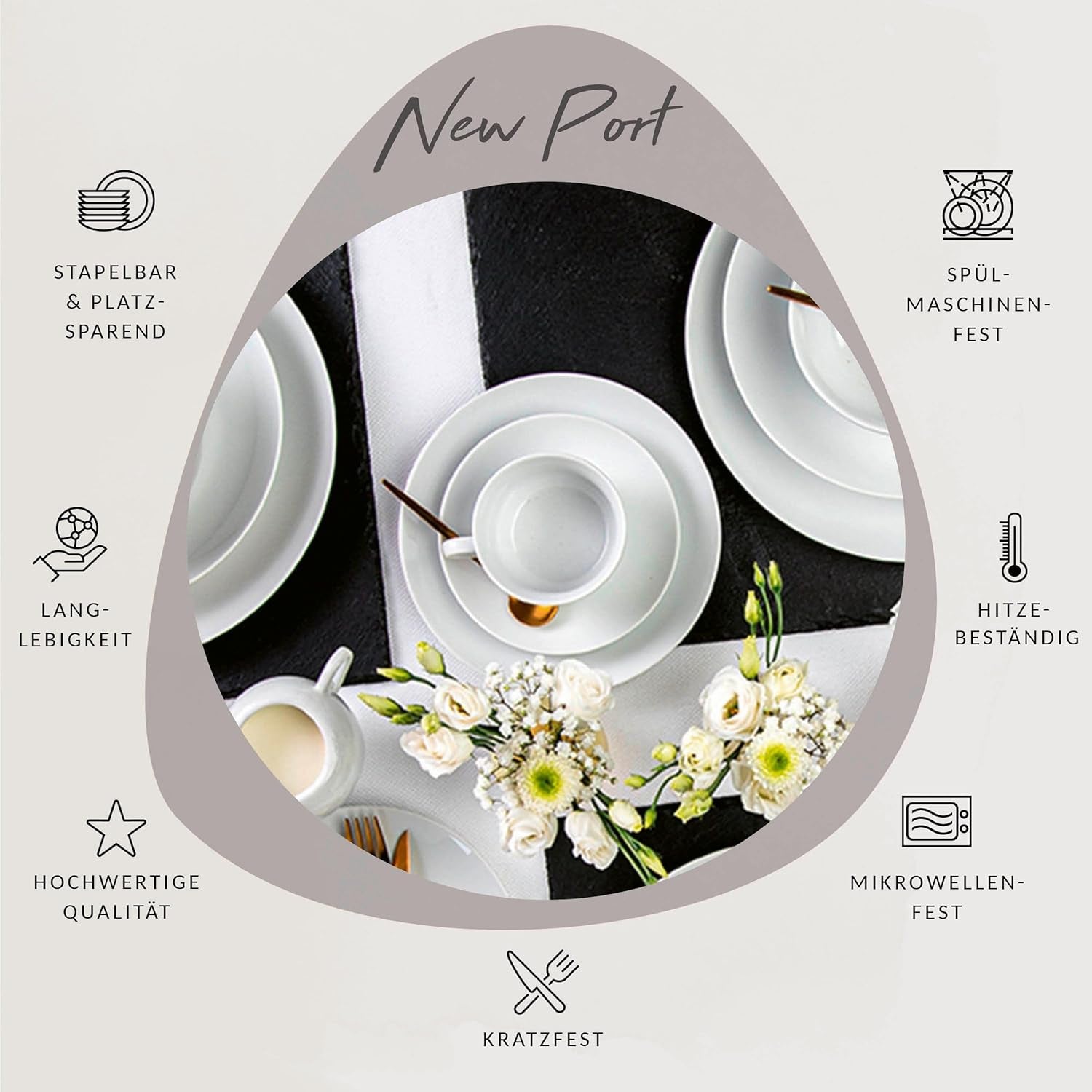 Set de cești de cafea Sänger New Port, set de 12 cești pentru 6 persoane, cești și farfurioare din porțelan alb, 150 ml | COLECȚIA PREMIUM