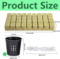 Kit rete Hydrokultur Pflanzen da 76 pezzi -20 pezzi 2 pollici (5 cm)-Topfbecher mit geschlitztem Netz, 36 pezzi Steinwolle Anzucht, 20 pezzi articolo Selbstbewässernde Dochtschnur aus Baumwolle für Hydrokultur