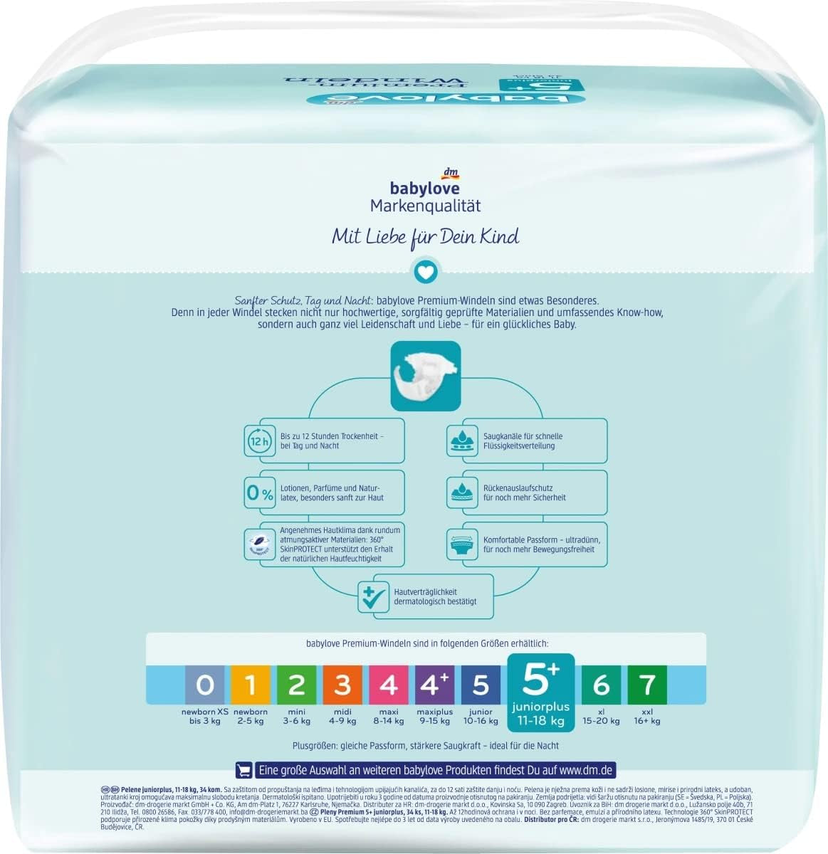 Pannolini Premium Active Plus taglia 5+, Junior Plus 13-27 kg, 1 x 34 pz.