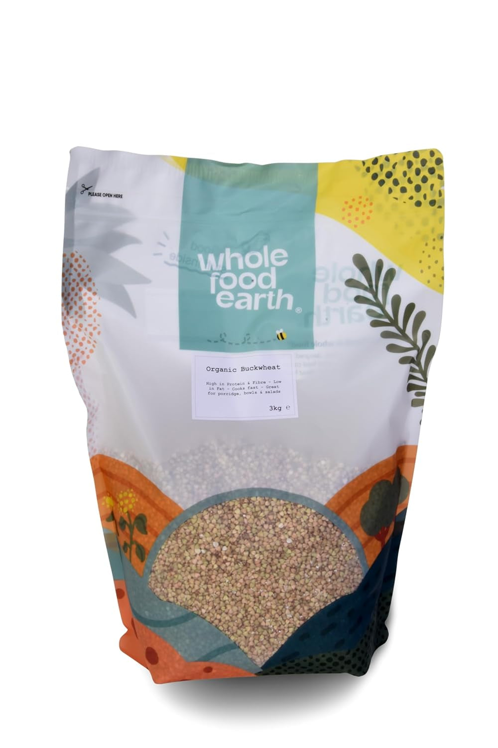 Grano saraceno biologico Wholefood Earth - 3 kg - Non OGM - Vegano - Alto contenuto di fibre - Certificato biologico