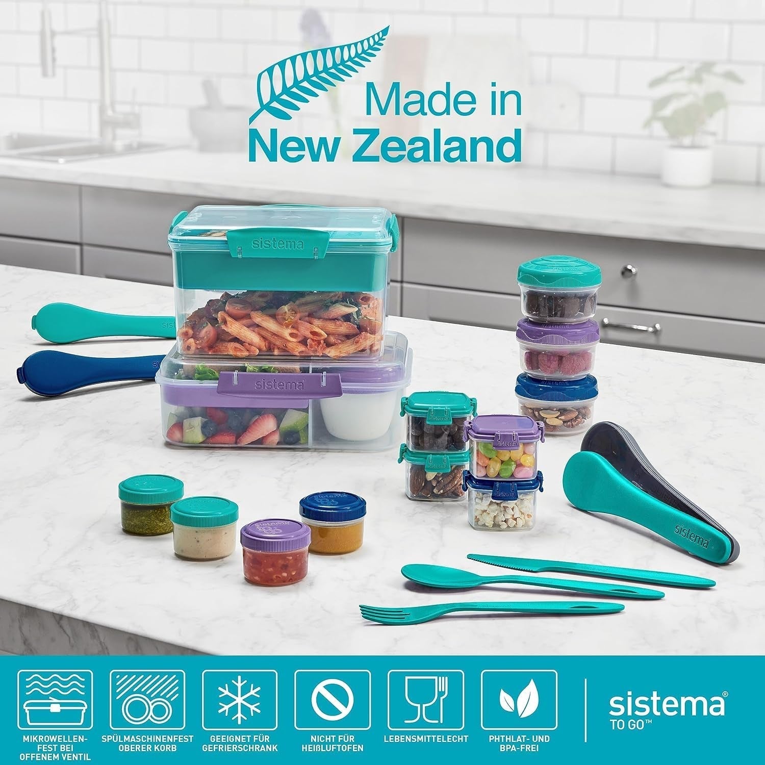 Sistema Bento Box TO GO lunch box cu compartimente | 1.25 L lunch box cu recipient pentru iaurt/fructe | pentru copii și adulți l | BPA-free | Minty Teal [21685-8T], verde mentă Cutii depozitare alimente Naty Shop
