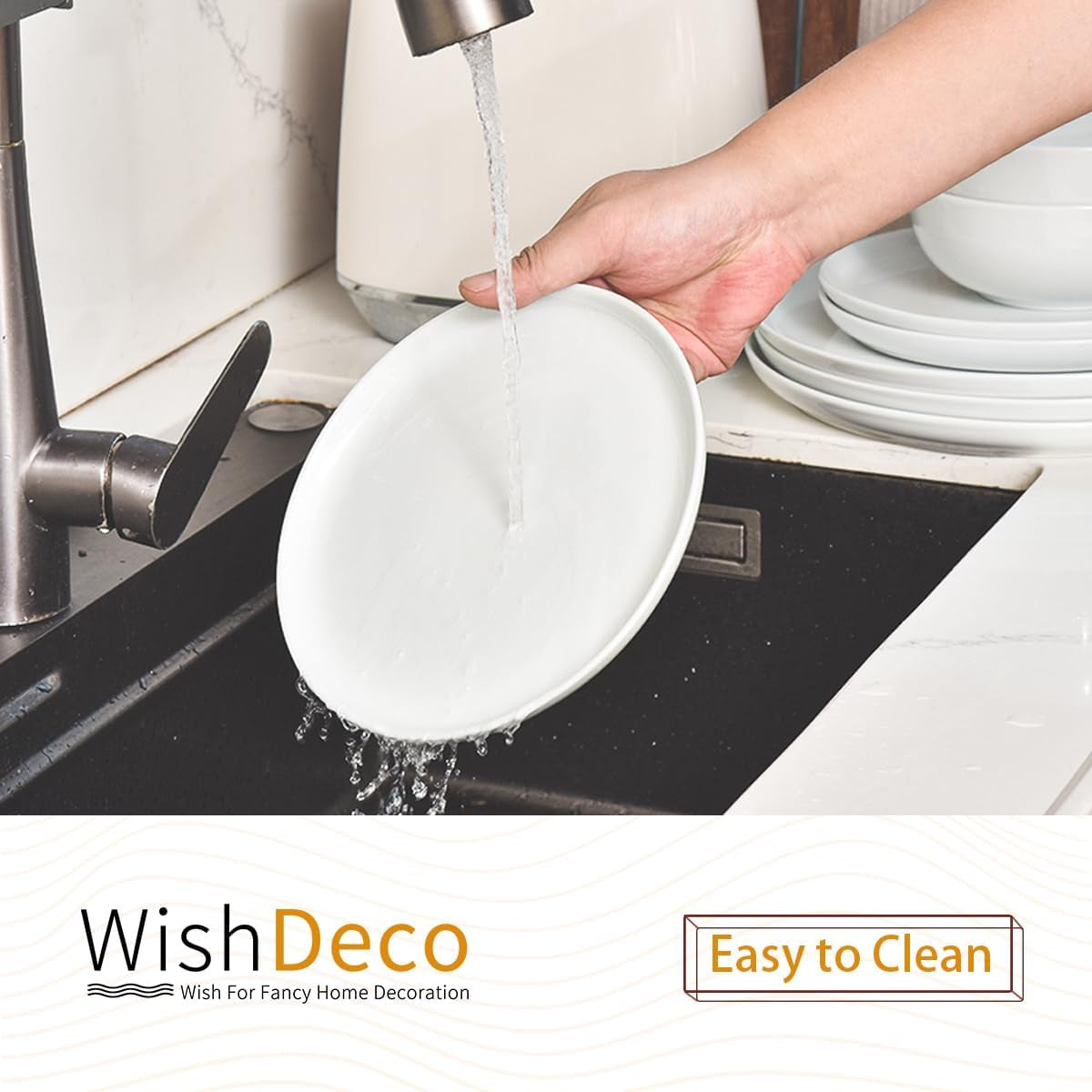 Set de veselă cu 12 piese, serviciu de masă din porțelan pentru 4 persoane, set de veselă albă cu farfurii, farfurii de desert și boluri pentru cereale