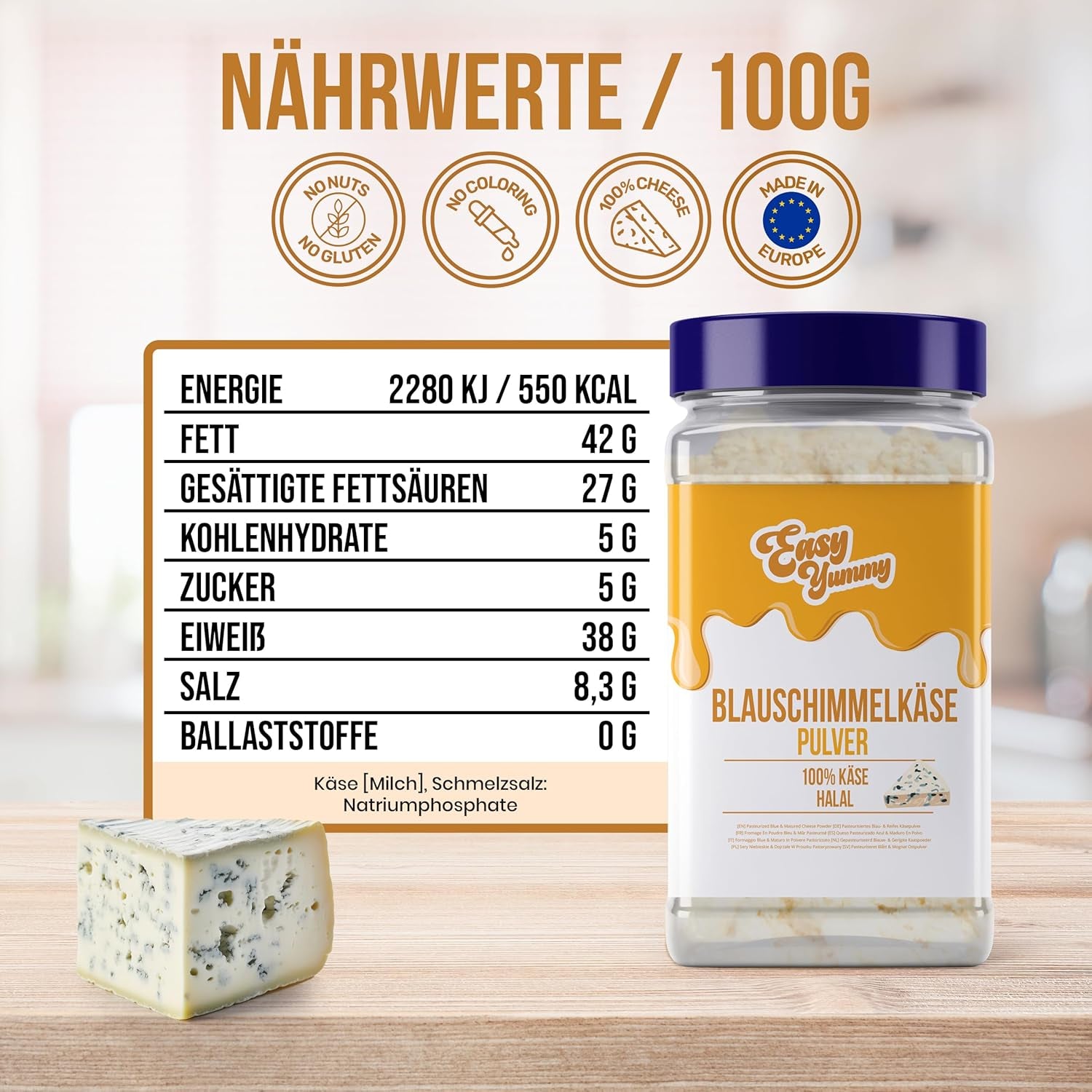 FACILE BUONISSIMO - Käsepulver 300g | Käsegeschmack istantaneo per mahlzeiten e snack | Immer Bereit, Keine Kühlung Nötig | Aus 100% vero formaggio | Ideale come guarnizione per i popcorn
