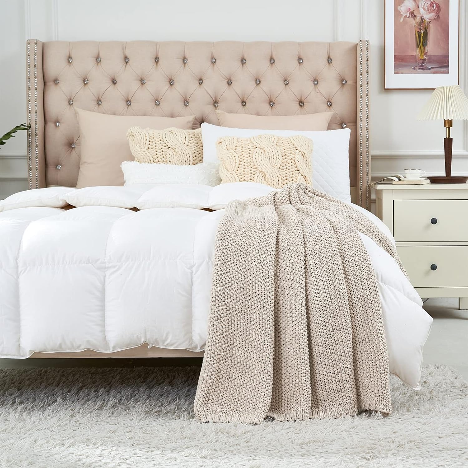 Coperta in maglia grossa, Leggera, Beige, 100% cotone biologico, Coperta per divano, divano, letto, bambino, cameretta dei bambini, Rustico, Shabby chic, Fattoria moderna, 152,4 X 203,2 cm, Incluso sacco per la biancheria Letti e coperte Biancheria da letto Longhui