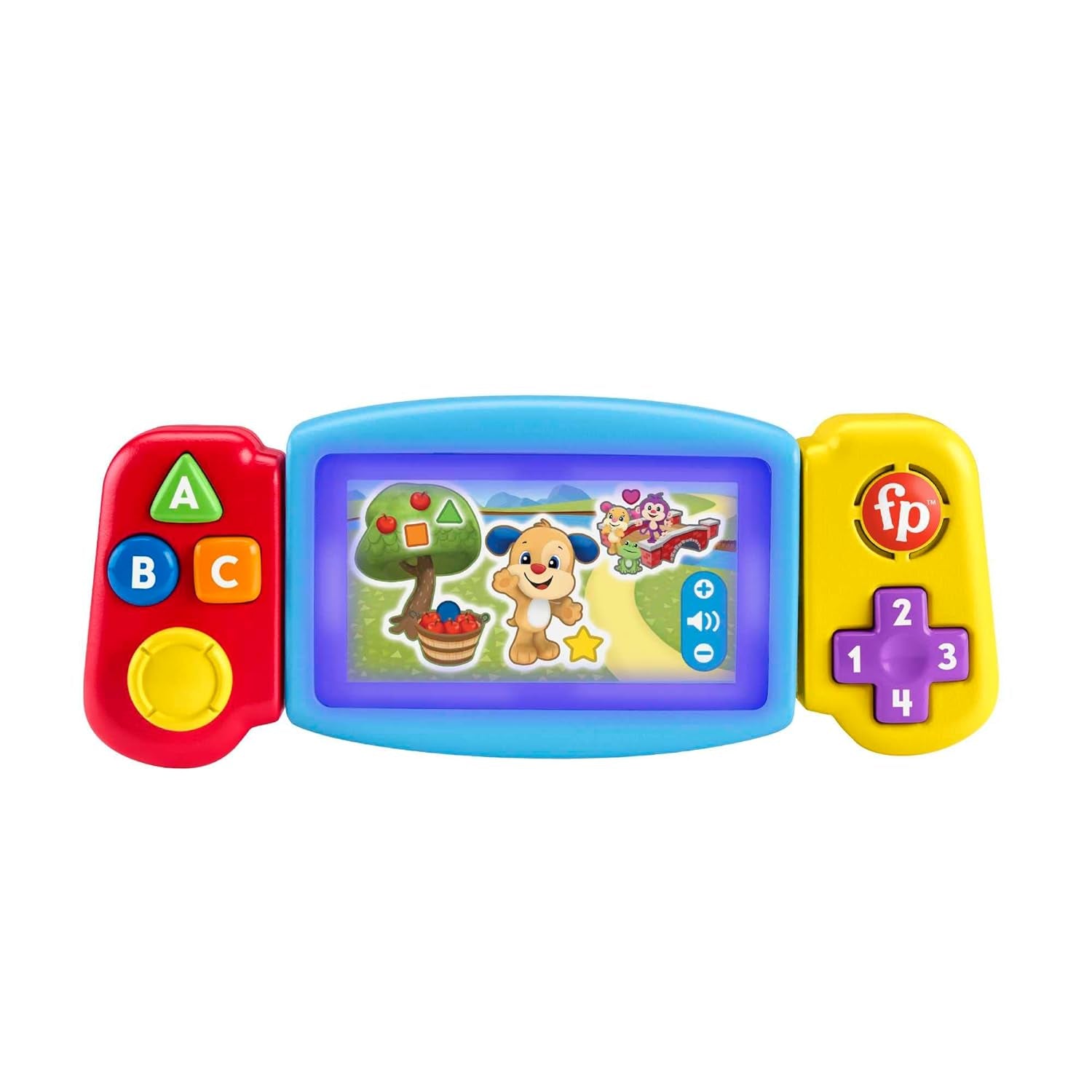 FISHER-PRICE consolă de joacă distractivă pentru învățare - jucărie pentru copii cu lumini, sunete și cântece de învățare, jucărie pentru abilități motorii fine, învățarea numerelor, culorilor și formelor, vorbește germană, de la 9 luni/ 1 an, HNL53 Jucarii Bebe Naty Shop Germană + Multilingv