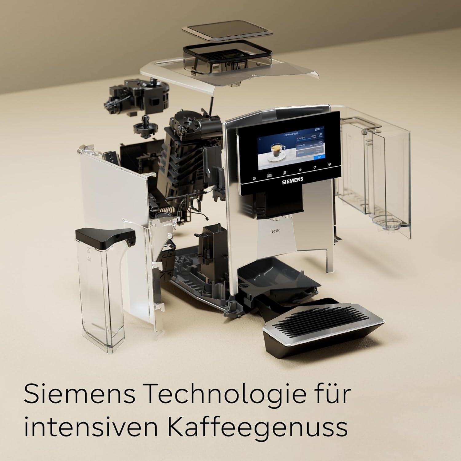 Espressor automat Siemens EQ900 TQ903D03, control prin aplicație, afișaj tactil intuitiv, mod barista, AromaBoost, reducere a zgomotului, râșniță premium, curățare automată cu abur, 1500 W, oțel inoxidabil