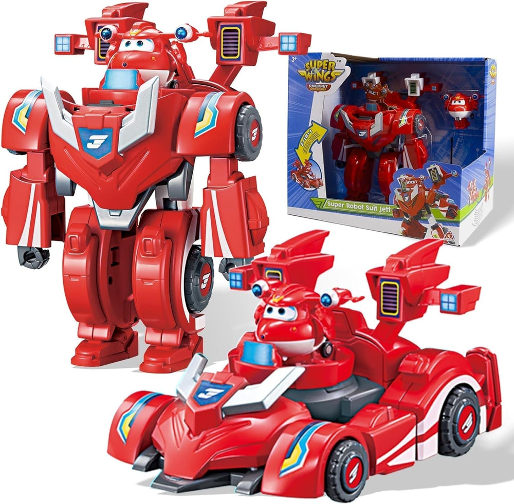 Super Wings EU770351 - Super Robot Suit Jett, aprox. 18 cm înălțime figurină de joacă transformabilă, costum de robot 2 în 1 și super mașină, pentru copii de la 3 ani în sus, Roșu Action figures Naty Shop Jett Bot