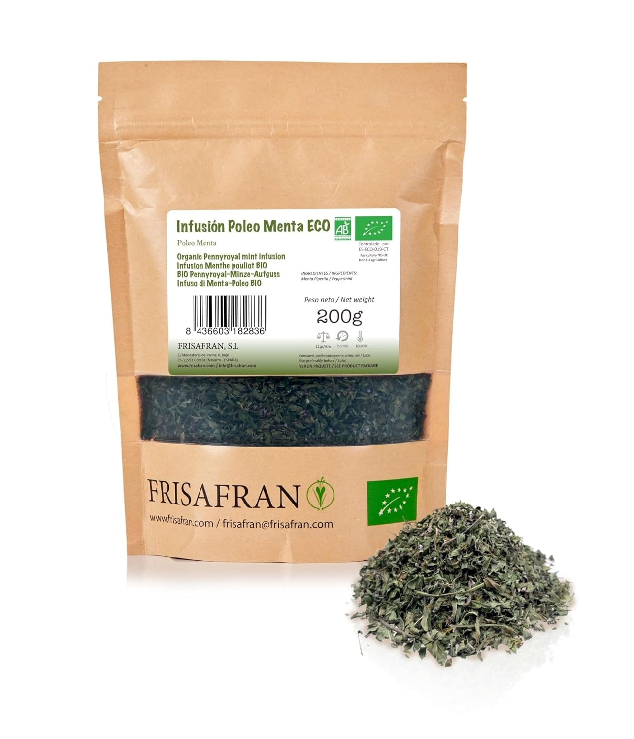 FRISAFRAN | Ceai verde Gunpowder cu mentă bio, vrac, 100 g | Antioxidant | Ceai verde japonez | Digestiv | Sănătos | Băutură răcoritoare | Infuzie de mentă | Ceai pur | Frunze de mentă | Cald-rece | Mentă
