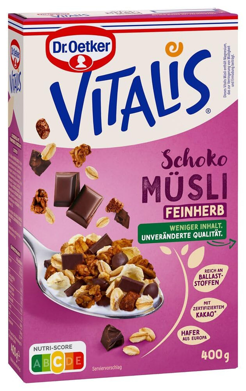 Dr. Oetker Vitalis Muesli al cioccolato fondente: Muesli da colazione al cioccolato fondente, confezione da 6 (6 x 600 g)
