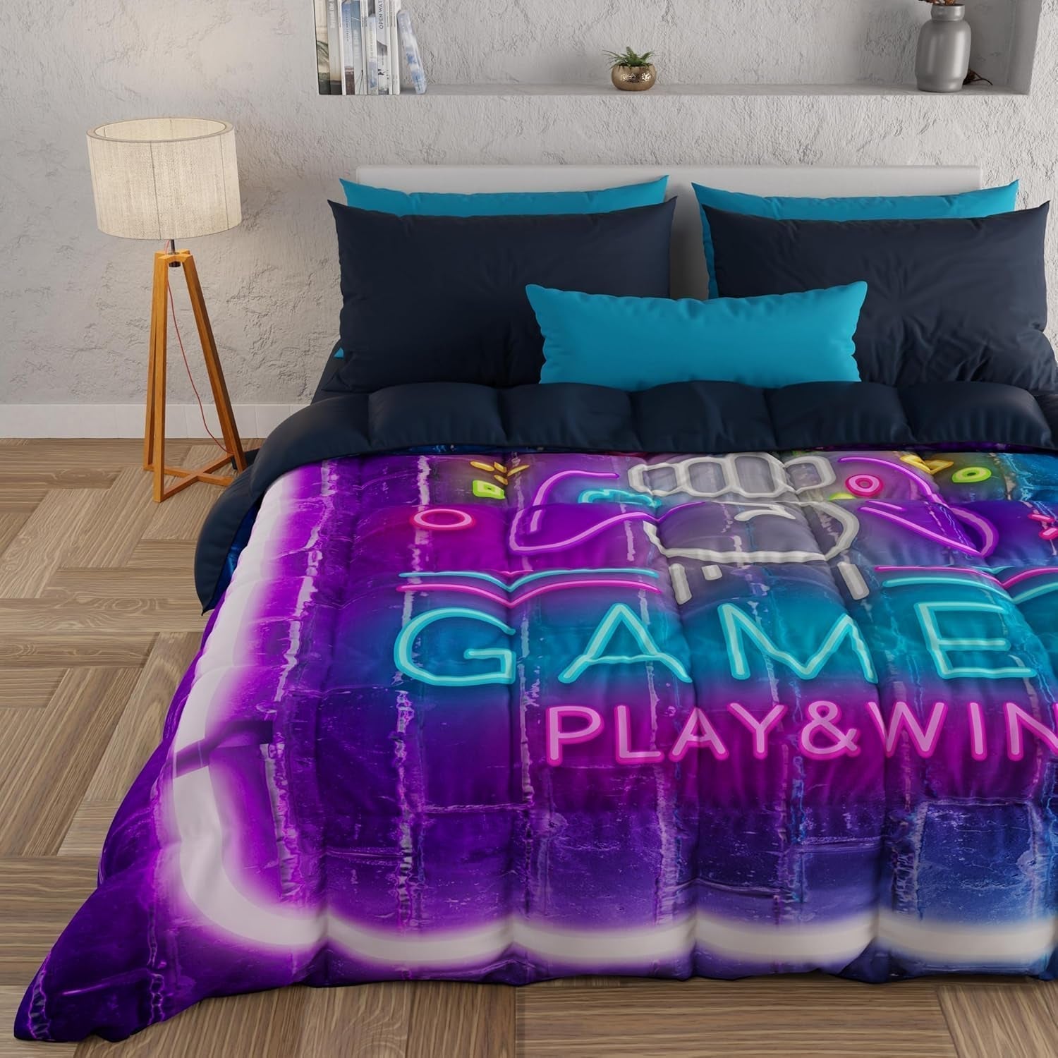 PETTI Artigiani Italiani - Plapumă de iarnă, Plapumă de iarnă, Plapumă simplă, Cu două fețe, Monocolor și imprimare digitală, 100% microfibră antialergică, Made in Italy Plapumi si pilote Naty Shop Gamer 160 X 190 Cm