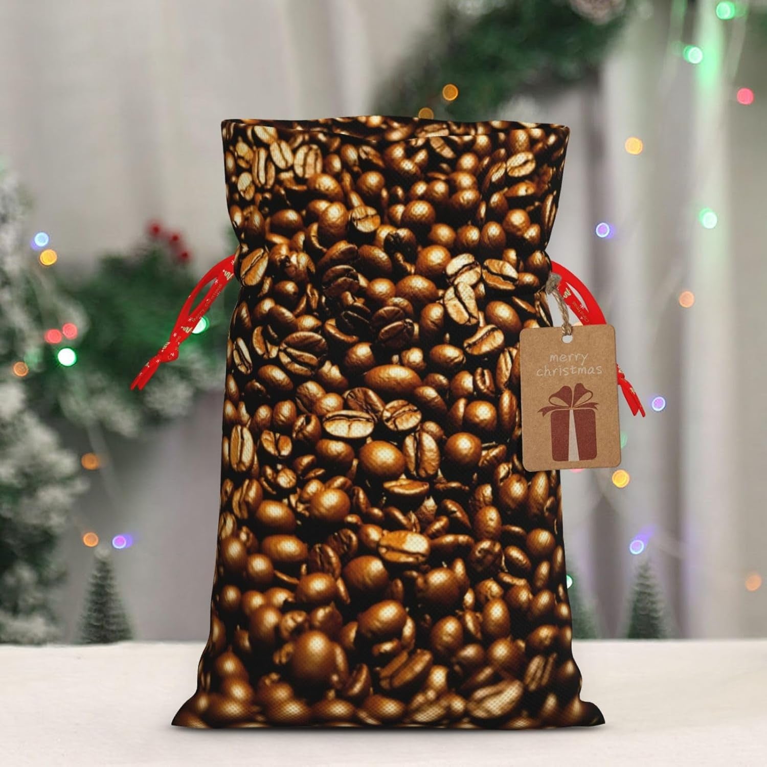 Lustige geröstete Kaffeebohnen, Weihnachtsbeutel mit Kordelzug, robust, 21,1 x 30 cm, geeignet für Partygeschenke und Geschenkverpackung, 1 Stück