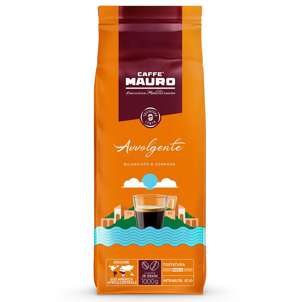 Caffè Mauro - Cafea boabe - 1 Kg - Amestec Avvolgente - Prăjire medie - Intensitate 8/10 - Made in Italy Cafea Naty Shop Avvolgente Mischung