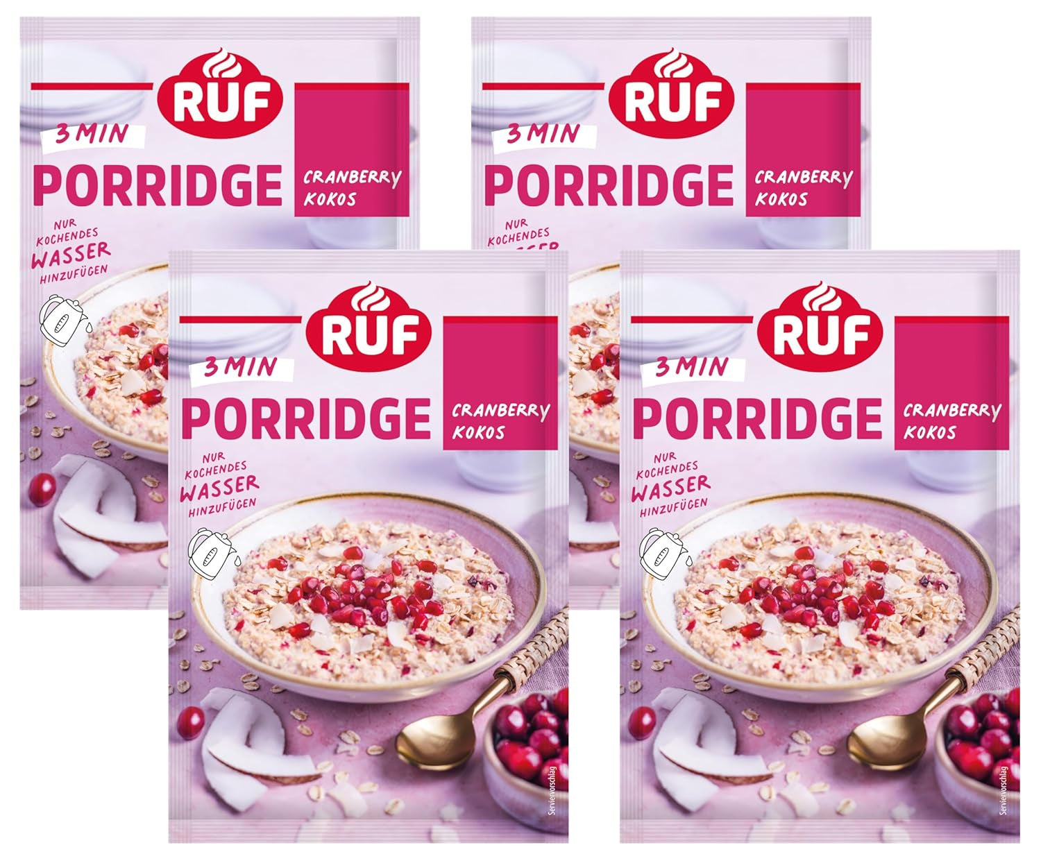 Farina d'avena istantanea RUF con fragole e vaniglia, un pasto estivo con avena pronto in 3 minuti, 1 busta x 65g