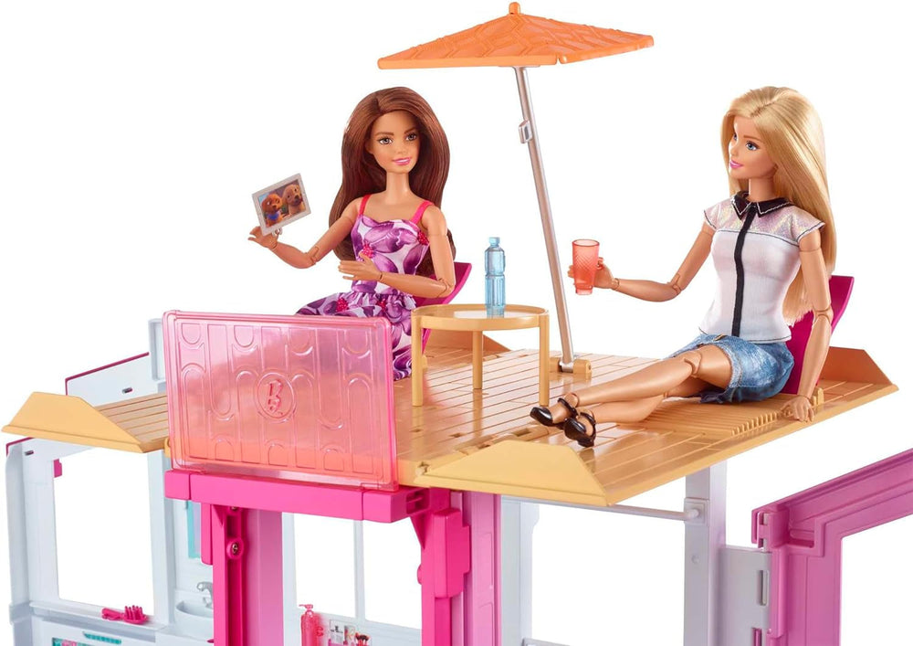 Barbie House Dream Villa, casă de oraș cu 3 etaje și 5 camere, inclusiv accesorii precum mobilier, pliabilă și depozitabilă, jucării de la 3 ani, DLY32 Casute de papusi Naty Shop