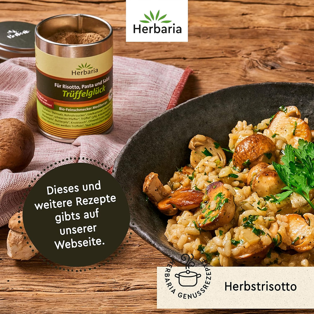 Herbaria Trüffelglück bio 110g M-Dose - Fertiges Bio-Pilz- & Trufflelegewürz für intensiv-köstliche Gerichte - mit erlesenen Ingredient - in nachhaltiger Aromaschutz-Dose